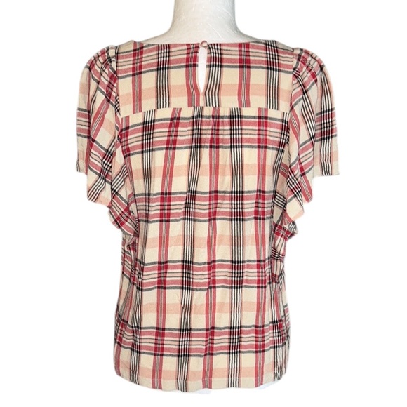 Anthropologie Maeve Priscilla Plaid Print Flutter Sleeve Blouse - M - Picture 8 of 15